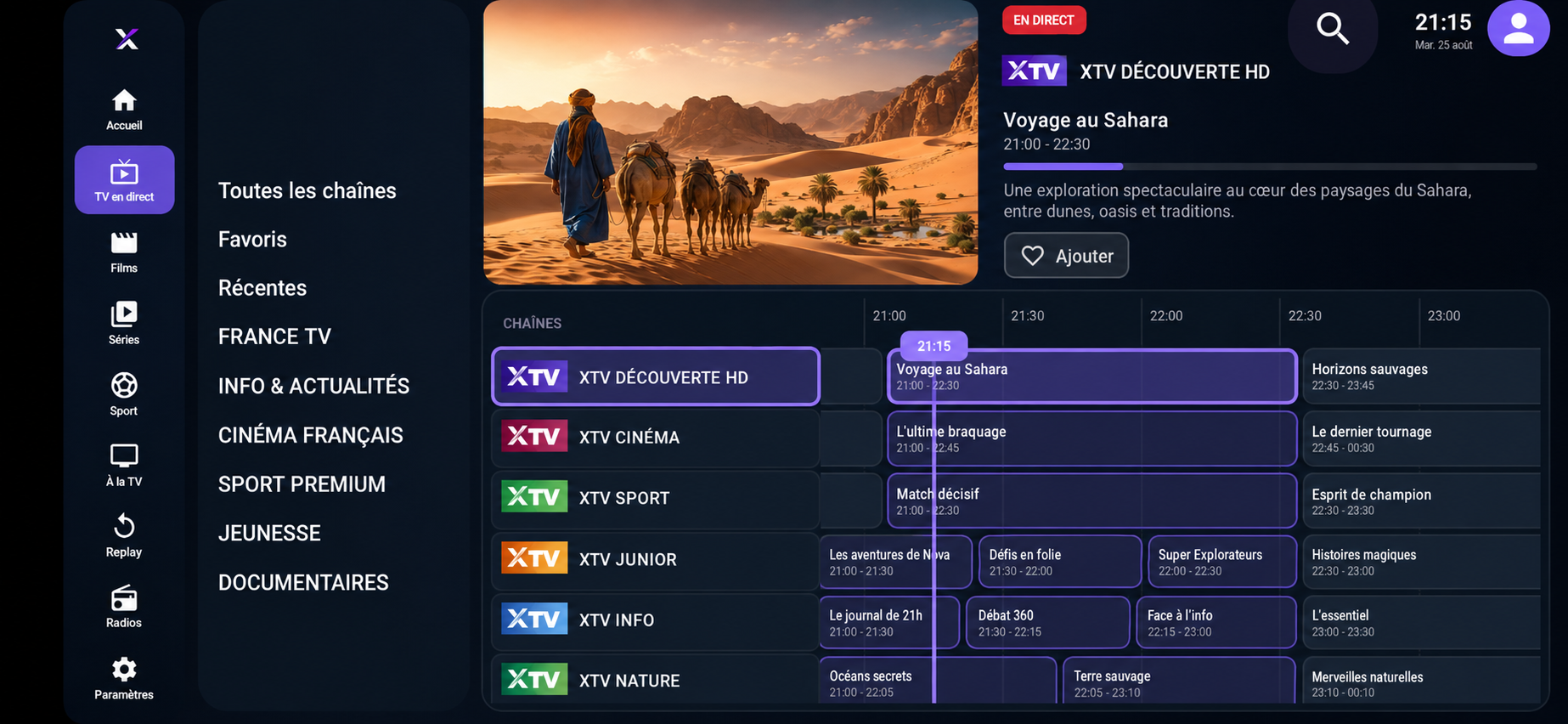 TV en direct — Perfectly organized channels and programs