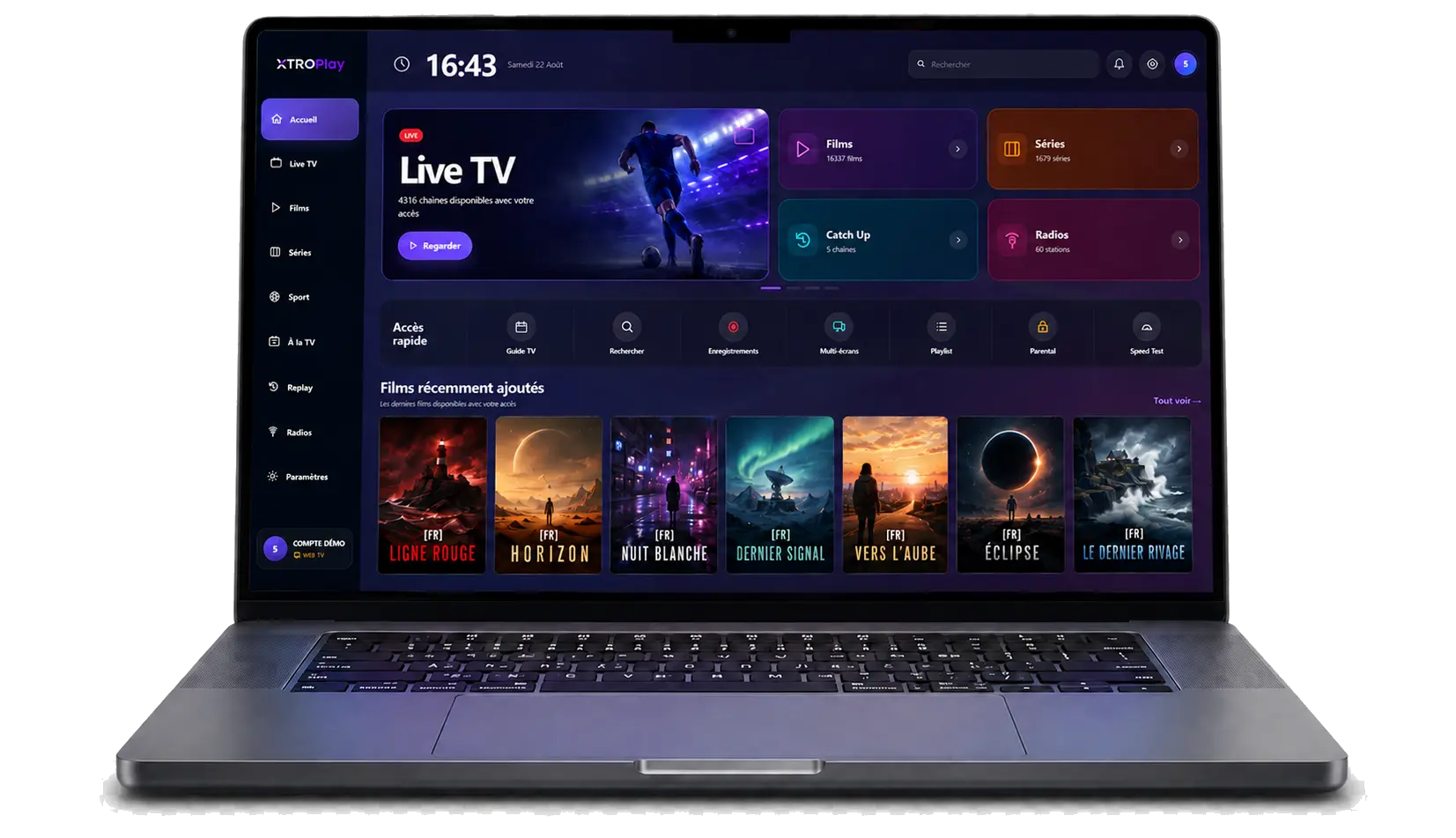 XTROPlay WebTV displayed on a laptop