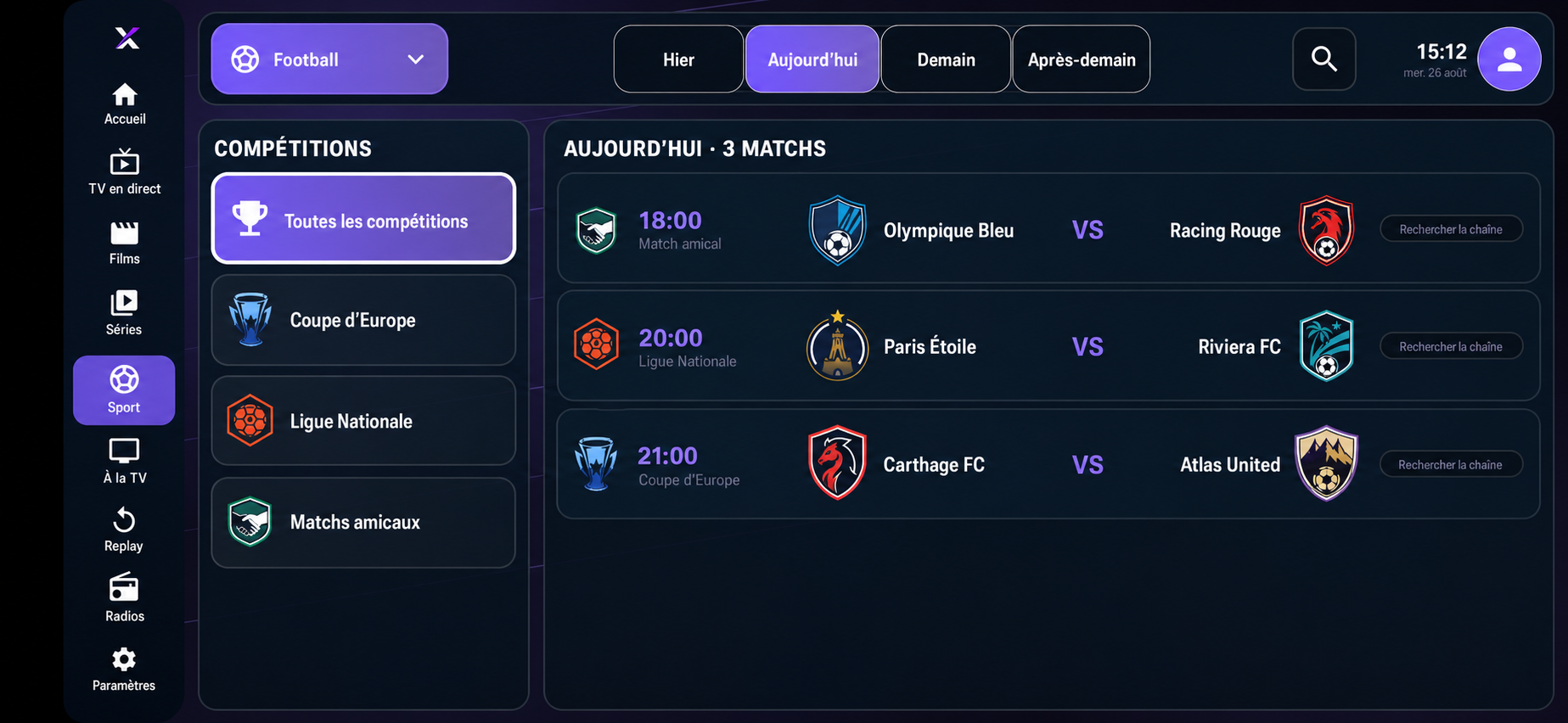 XTROPlay Sports Schedule with competitions, matches, scores and schedules